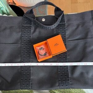 Hermes Elegant Grey Black Duffel Bag